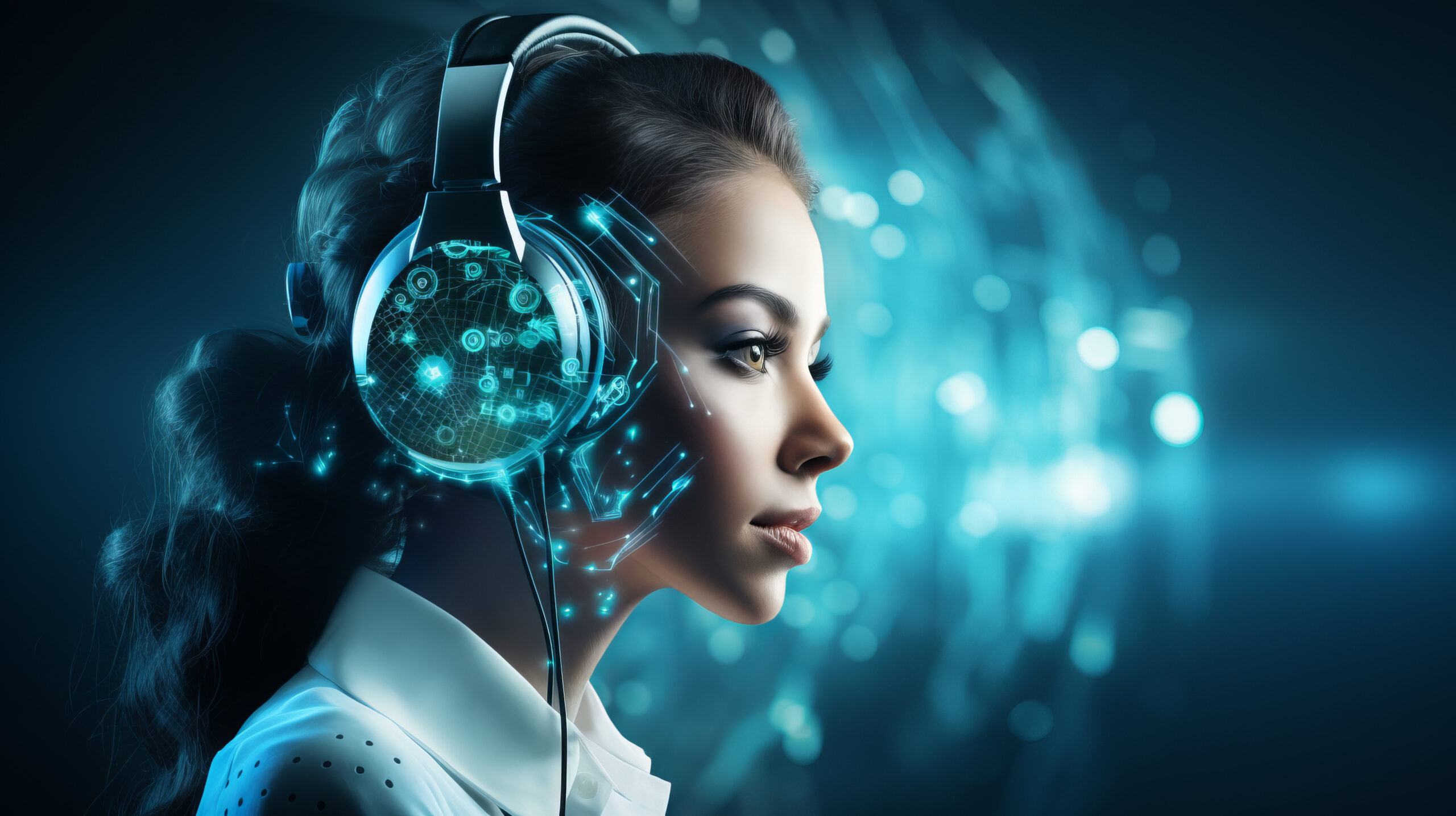futuristic person listening music ultra modern headphones